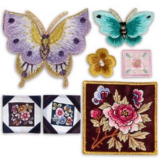 전통자수패치 모음 전통자수 한복자수 와펜, T3전통나비자수(대)(하늘), 1개