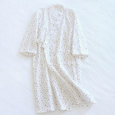 일본 잠옷 유카타 가운 가을용 실내 남녀공용 한텐, 화이트 색점 롱가운, 1개