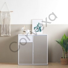 스킬디자인 수납장 2칸 분리수거 휴지통 상부장 세트, 모카그레이