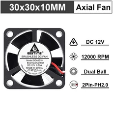 Gdstime DC 12V 듀얼 볼 3010 쿨링 팬 3cm 5V 그래픽 카드 방사형 브러시리스 축 (3D 프린터 쿨러용), 09 12V 2Ball 2P2.0, 01 5PCS