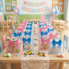 EC1983 구디백 생일 답례품 리본 선물봉투 어린이 간식 선물 포장백 대, 20개, 핑크+블루, 대