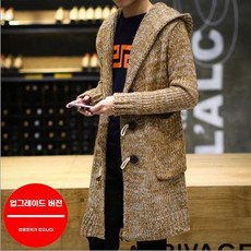 남성용 롱 카디건 오버핏 스웨터 롱가디건 봄 니트 겨울 남녀공용 솔리드 남자롱가디건, 1개, D. 카키 혼 버튼 라지 스웨터