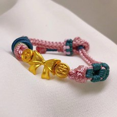 儒家寶寶 彌月金飾 黃金手繩 純金9999蝴蝶結平安編織手繩 粉色手鍊 彌月禮