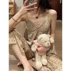 夏季可愛碎花兩件套家居服套裝女 帶胸墊
