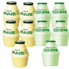 빙그레 단지우유 2종 혼합 (바나나맛우유 and 메로나맛우유), 240ml, 10개
