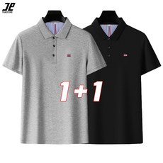 타임퓨어 남성 폴로 셔츠 1+1 쿨론 카라 반팔 티셔츠 터틀넥 상의 빅사이즈 중년 아빠룩 루즈핏 패션 여름 폴로넥 2종 세트
