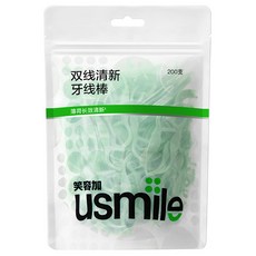笑容加usmile牙綫棒成人雙綫薄荷便攜裝牙簽棒包裝，家用潔牙護齦必備, 1個, 200支袋裝【雙線-清新牙線】, 200支