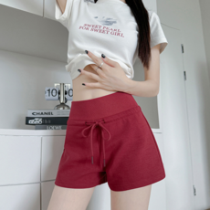 運動短褲女夏薄款顯瘦抽繩高腰闊腿褲