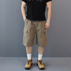 남자 카고 버뮤다 팬츠 6부 와이드 나일론 밴딩 반바지