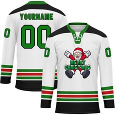 남녀청소년용 커스텀 크리스마스 하키 저지 산타클로스 아이스 하키 연습복 스포츠 트레이닝 의상, 흰색 초록 검정 빨강