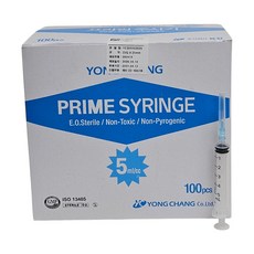 용창 5ml 23G 일회용주사기 100개입 멸균 주사기 병원용, 1박스