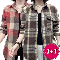 1 + 1 여성셔츠 체크 블라우스 남방 티셔츠 바람막이 점퍼 루즈핏 ZFY26020235 30
