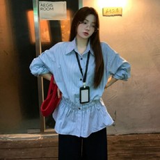 투니스 여성 패션 슬림 웨이스트 스트라이프 긴소매 셔츠
