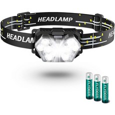 Eirnvop 2000 루멘 9 LED 헤드램프 6가지 모드의 초밝은 조절 가능한 스트랩이 있는 경량 캠핑 하이킹에 적합한 IPX5 방수 헤드라이트 AAA 배터리 3개 포함, Rechargeable, 2-Pack
