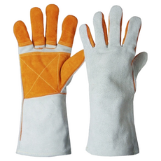 寵物手套 防咬防抓安全牛皮手套 寵物訓練手套, 灰橘色, 1套裝