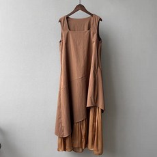 CHILL 方領無袖長洋裝 氣質微光層次連身裙, 咖