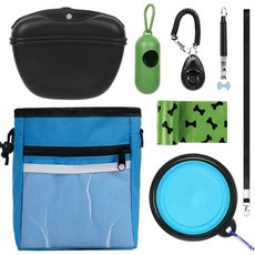 개 간식 파우치 애완동물 훈련 키트 - 실리콘 가방 자석 잠금장치 강아지 클릭커 휘파람 접이식 사발 배변 봉투 및 홀더 4가지 착용 방법 워킹 허리띠백-검정, 파랑