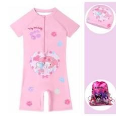 ROZI 산리오 마이멜로디 시나모롤 쿠로미 반팔 수영복 수영모 세트 여아 어린이 래쉬가드