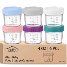 DEHOV 뚜껑이 있는 6피스 유리 이유식 용기 118.3ml(4온스) 소형 유리 냉동고 안전 이유식 보관 병 누출 방지 이유식 등급 퓨레 용기, DEHOV 뚜껑이 있는 6피스 유리 이유식 용기 118