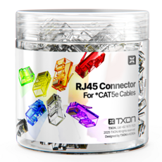 티엑스온 CAT5E RJ45 커넥터 8P8C 플러그, 21.5mm, 100개, 투명