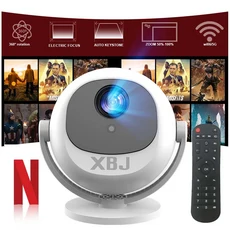 XBJ 4K 시어터 프로젝터 안드로이드 WiFi 6 BT 5.0 자동 키스톤 ° 야외 가정용 회전형 휴대용, 01 EU 플러그, 01 WHITE