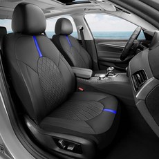 COVER 오버ado 가죽 카시트 커버 앞좌석 및 탄소 섬유 방수 내구성 있는 전천후 프로텍터 SUV 픽업 트럭 세단 자동차 차량 내부에 범용 핏 (블랙), 블랙-블루