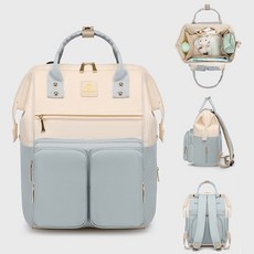 루즈비 멀티 포켓 기저귀가방 백팩 30L 대용량 육아 백팩 보온 보냉 방수 유모차 캐리어 거치 출산선물, 스카이블루