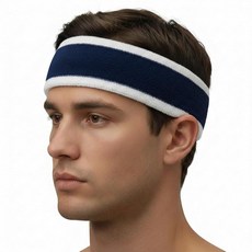 COUVER 매우 두꺼운 긴 면 스웨트밴드 - 확장 사이즈 튼튼한 운동용 테리 천 머리띠 1개 레드/블루/레드, 화이트 / 네이비 / 화이트