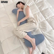 DFMEI 海馬深睡抱枕夾腿睡覺女生側睡孕婦護腰託腹側臥枕頭, 海馬春夏款滌氨-天空藍