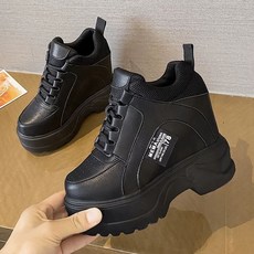 여성 키높이 운동화 스탠딩 통급 치어리더화 12cm, C. 검은색, F. 39, 1개