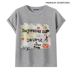 [백화점 홈쇼핑 정품] 미니멈 [미니멈 에브리데이]라운드넥 그래픽 소매 롤업 반팔 니트 (EC2KT046D)