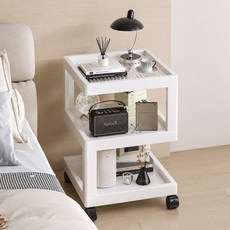3단 선반 이동식 사이드 테이블 협탁 바퀴 달린, 화이트 40x40x58cm