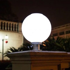 太陽城 光控太陽能燈圓球燈 直徑20cm 不鏽鋼柱頭圍牆燈 戶外庭院LED照明, 20cm燈球