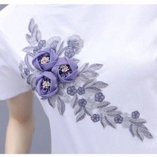 刺繡布貼 花朵蕾絲裝飾貼 DIY修補貼, 1個, 深紫3朵花布貼, 深紫