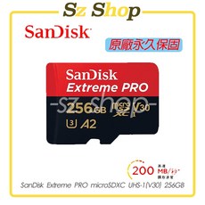 SanDisk Extreme PRO microSDXC UHS-I V30 A2 256GB 記憶卡, 1個, 256GB Micro紅黑小卡附大卡轉卡