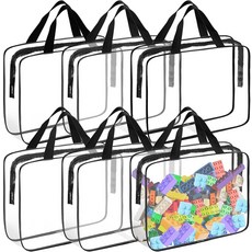 산우타 6팩 장난감 보관 가방 지퍼가 달린 PVC 정리 케이스 보드 게임용 방수 용기 빌딩 블록 퍼즐 작은 및 책대형 클리어, X-Large, Black
