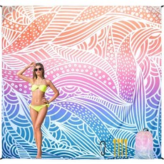 HIHOHO 해변 담요 방수 모래 방지 해변 매트 1-8세 성인용 빠른 건조 내구성 있는 야외 피크닉 매트 해변 축제 여행 캠핑 하이킹용 (그라데이션 P & GN-리플, 6피트 7인치 x 9피트, 그라디언트 리플