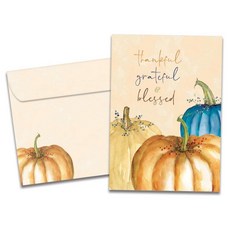Tree-Free Greetings - 가을 & 추수감사절 인사말 카드 예술적인 디자인 1개 + 매칭 봉투 미국 제조 100% 재활용 종이 12.7cm x 17.8cm(5 7인, Thankful Pumpkins