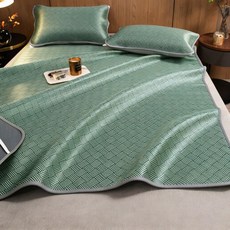POVEST 냉감패드 여름 항균 아이스실크 매트 접이식 세탁기 가능 쿨매트 + 베개커버, 쿨매트+베개커버2장, 민트그린