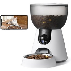 160 광각 카메라 5G WiFi 연결 2K HD 모션 및 사운드 감지 양방향 음성 상호작용 나이트 비전 스테인리스 스틸 푸드 디스펜서를 갖춘 iPettie F4-C 스마트 자동, 1개, 1없음, 1L