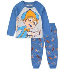 Blippi 남아용 투피스 긴소매 셔츠 및 바지 세트 유아 및 큰 아동용 블루/그레이 8