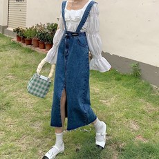 투니스 여성 하이웨이스트 슬릿 데님 롱 스커트
