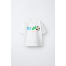 ZARA 애니멀 프린트 티셔츠 - 스크래치 화이트