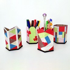 조앤안 연필꽂이 만들기 우드 한지 전통 공예 체험 만들기 재료, 1개, 연필꽂이만들기(세조각)