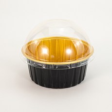 布丁杯 慕斯杯 圓形蛋糕盒 彩色錫箔杯 空氣炸鍋適用 烘焙盒, 黑金+圓高蓋, 1個