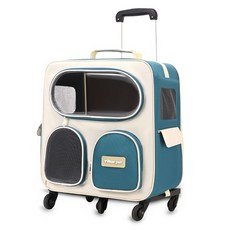 寵物拉桿箱大容量多貓出行坐車神器大號小推車雙層巴士外出便捷, 1個, 【海軍藍】透明視窗-一包多用-多寵出行