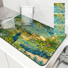 흡수성 미끄럼 방지 커피 접시 매트 꽃 대형 배수 건조 욕실 패드, 20-30cm 7.8-11.8in, 04 XSDTE1598(4), 1개