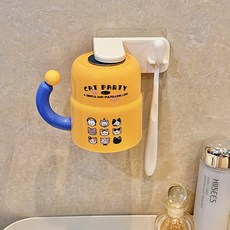 卡通漱口杯 免打孔壁掛式漱口杯, 狗家族糖豆杯-黃色【塑料款】,300毫升, 1個