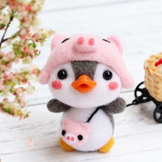 치프몰 양모펠트 DIY 패키지 세트, 069_돼지 펭귄, 1개