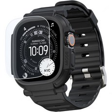 엘크슨 밴드 케이스 49mm 애플 워치 울트라 321용 스크린 프로텍터 강화유리 쿼트로 프로 시리즈 견고한 군용 등급 내구성 보호 범퍼 커버 충격 방지 블랙, Black